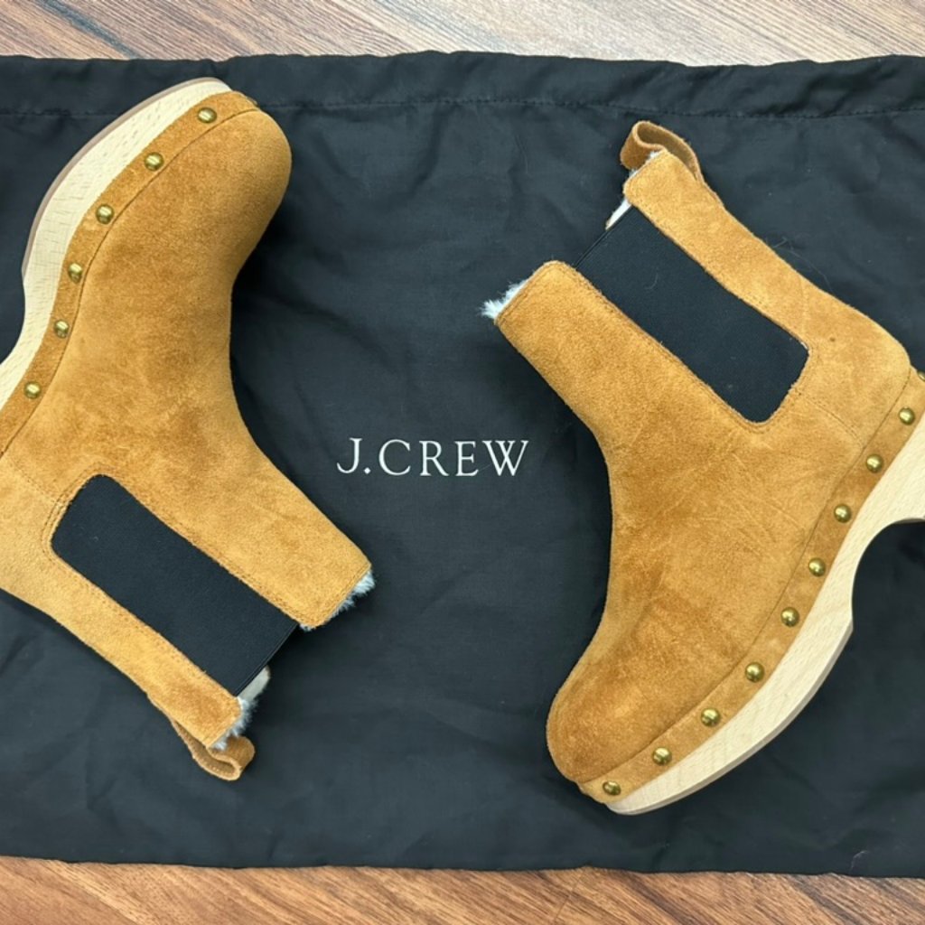 J. Crew Faux Fur Lined Suede Studded Clog Boots Size 6 New